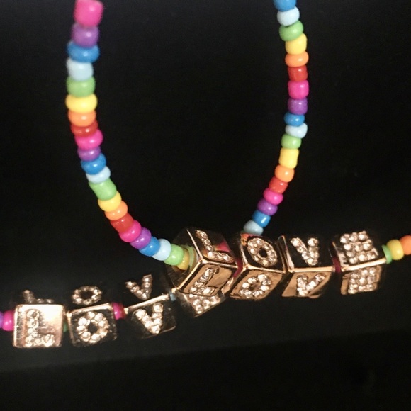 Betsey Johnson LOVE Rainbow Beaded Hoop Earrings - Picture 12 of 16